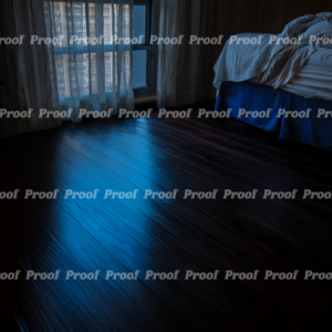 Dark hotel room with blue light on the floor, sheer curtains, and bed in San Juan, Puerto Rico, used as Anatomy of Release chapter art
